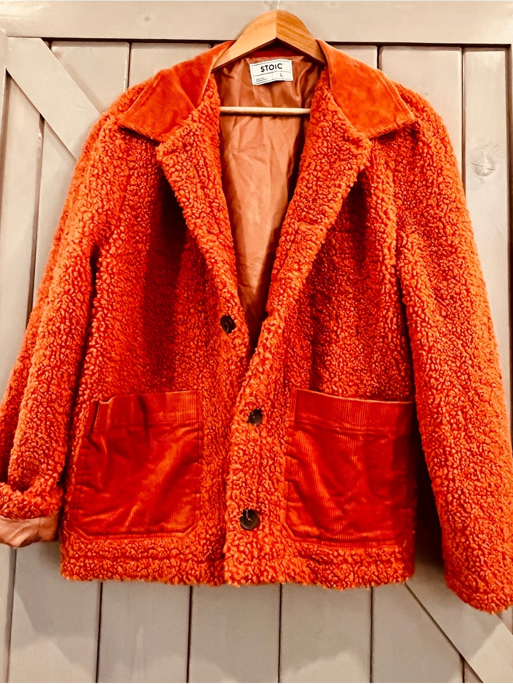 STOIC Women's Orange Sherpa Jacket with Corduroy trim 
Like new 
Size L